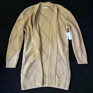 Sonoma Cardigan Women’s MEDIUM Tan Chunky Cable Knit Open Front LONG!